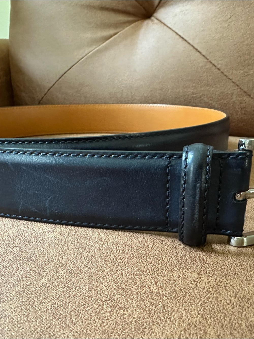 Men's Magnanni Blue Leather Reversible Belt - Classic Two-Tone Style